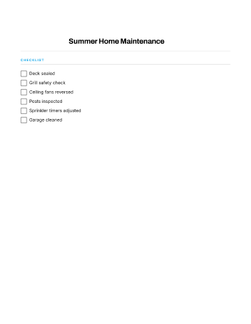Summer Home Maintenance — Seasonal Maintenance template