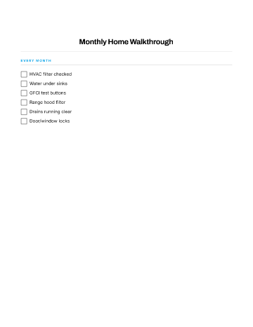 Monthly Home Walkthrough — Seasonal Maintenance template