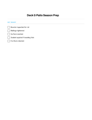 Deck & Patio Season Prep — Seasonal Maintenance checklist template