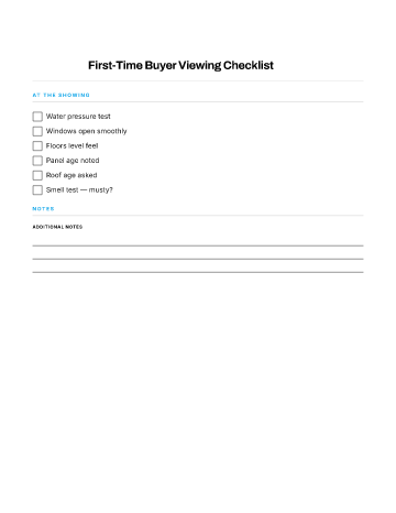 First-Time Buyer Viewing Checklist — Buying & Selling template