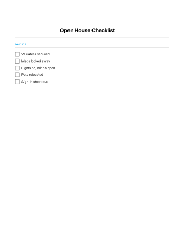 Open House Checklist — Buying & Selling template