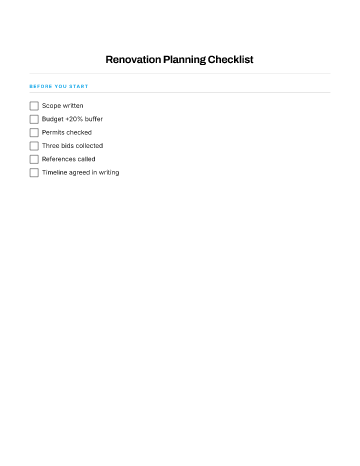 Renovation Planning Checklist — Renovation & Projects checklist template