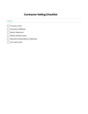 Contractor Vetting Checklist — Renovation & Projects template