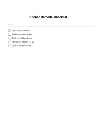 Kitchen Remodel Checklist — Renovation & Projects template