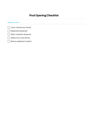Pool Opening Checklist — Yard & Outdoor template