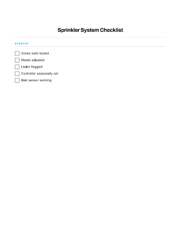 Sprinkler System Checklist — Yard & Outdoor template