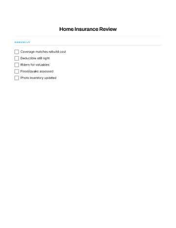 Home Insurance Review — Finance & Insurance checklist template
