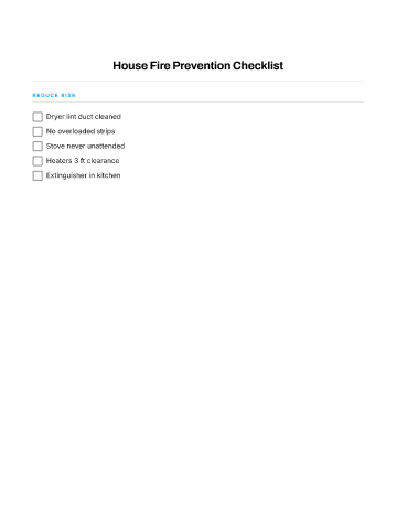 House Fire Prevention Checklist — Emergencies template