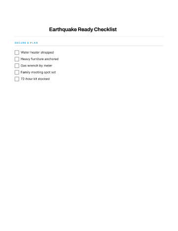 Earthquake Ready Checklist — Emergencies template