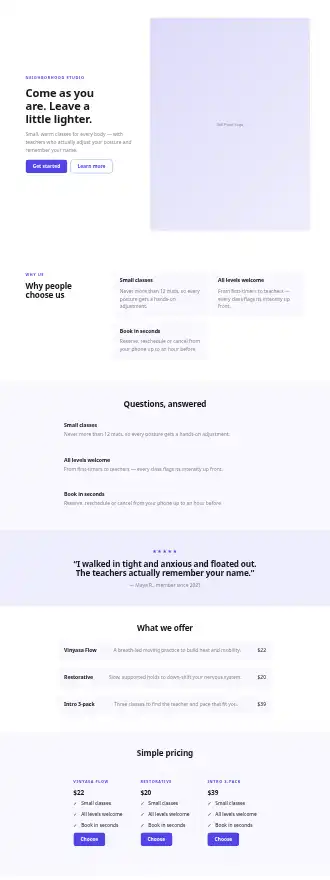 Still Point Yoga — Homepages template
