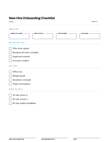 New Hire Onboarding Checklist — Onboarding & Records template