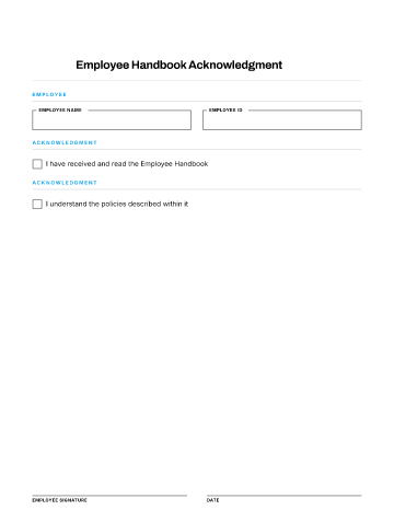 Employee Handbook Acknowledgment — Onboarding & Records template