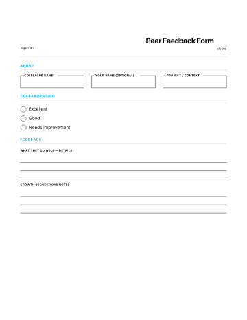 Peer Feedback Form — Performance form template