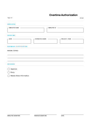 Overtime Authorization — Time & Scheduling template