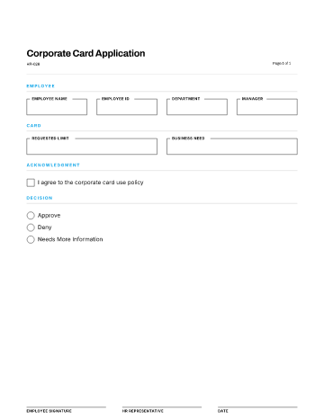 Corporate Card Application — Pay & Expenses template