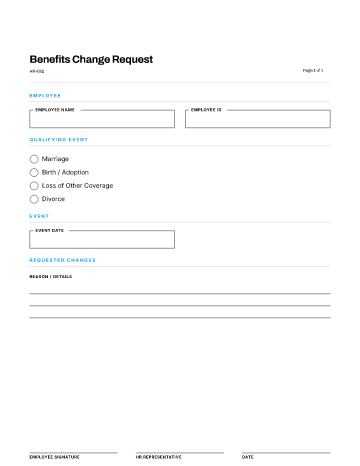 Benefits Change Request — Benefits & Wellness template