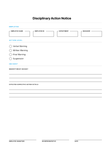 Disciplinary Action Notice — Conduct & Compliance template