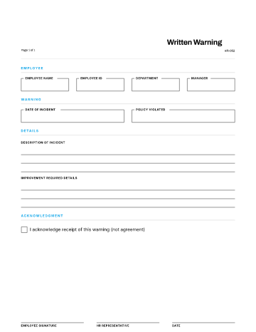 Written Warning — Conduct & Compliance template