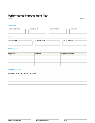 Performance Improvement Plan — Conduct & Compliance form template