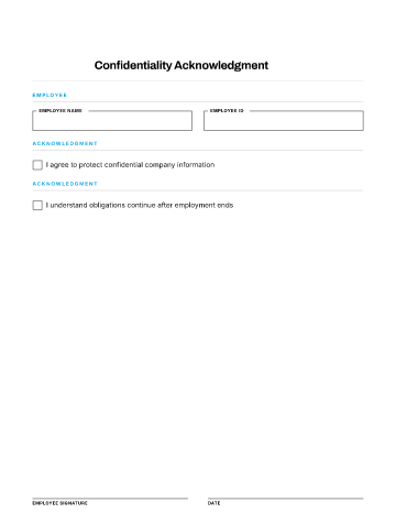 Confidentiality Acknowledgment — Conduct & Compliance template