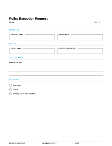 Policy Exception Request — Conduct & Compliance template