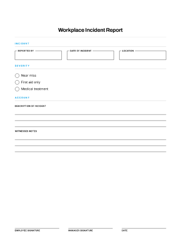 Workplace Incident Report — Health & Safety template