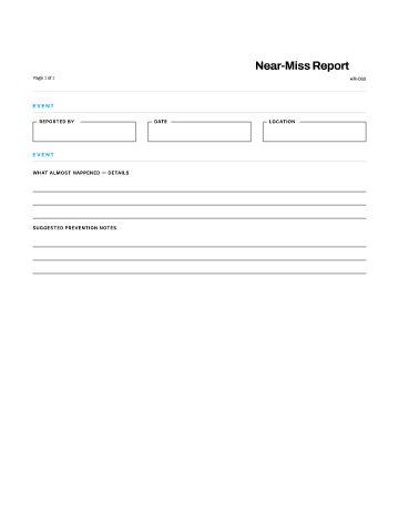 Near-Miss Report — Health & Safety template