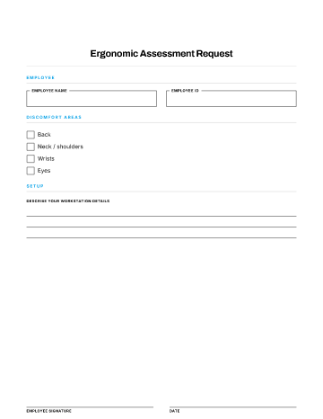 Ergonomic Assessment Request — Health & Safety form template