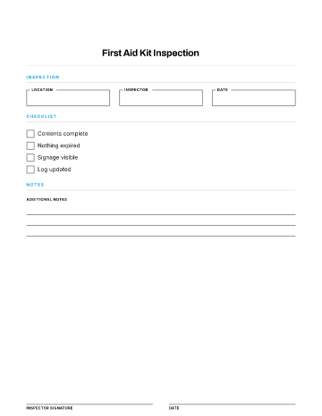 First Aid Kit Inspection — Health & Safety template