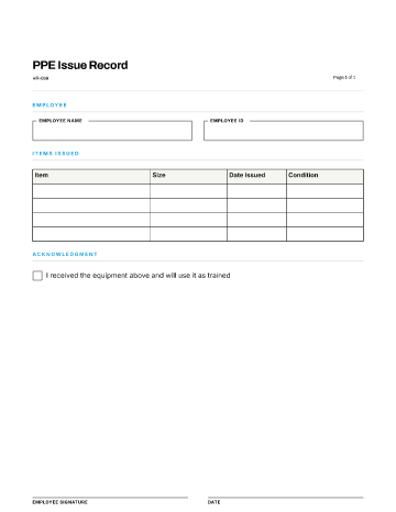 PPE Issue Record — Health & Safety template