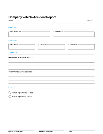 Company Vehicle Accident Report — Health & Safety form template