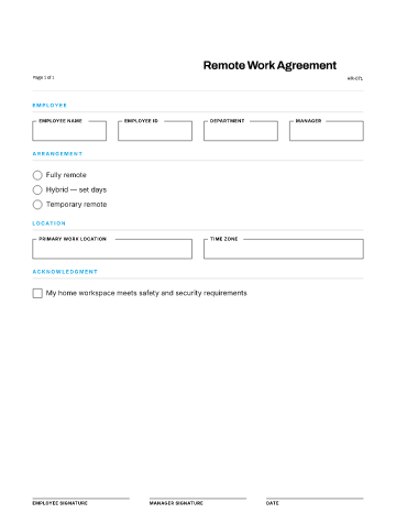 Remote Work Agreement — Remote & Equipment template