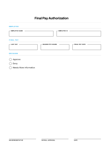 Final Pay Authorization — Offboarding template