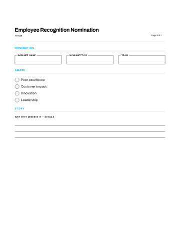 Employee Recognition Nomination — Recognition template