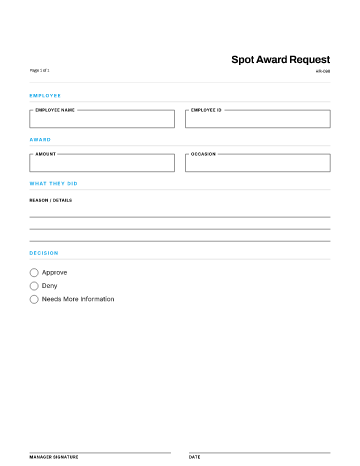 Spot Award Request — Recognition form template