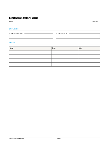 Uniform Order Form — Work Arrangements template