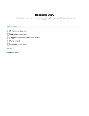 Headache Diary — Symptom Logs template