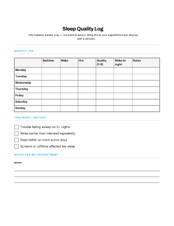 Sleep Quality Log — Symptom Logs template