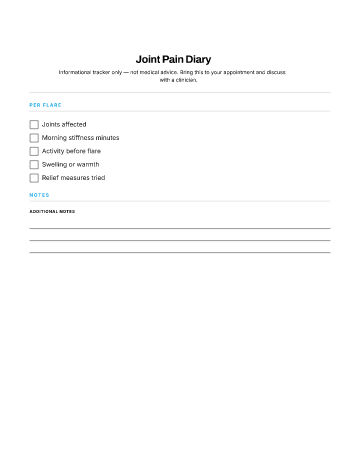 Joint Pain Diary — Symptom Logs template