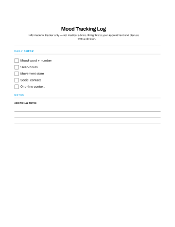 Mood Tracking Log — Symptom Logs template