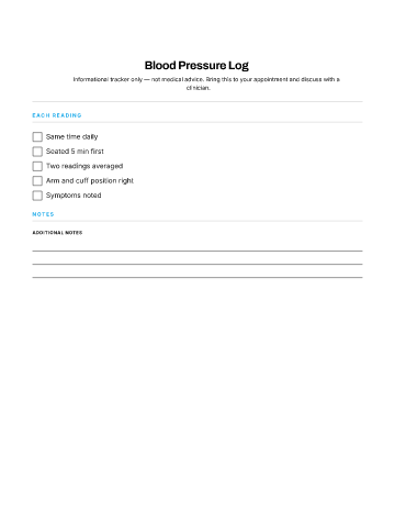 Blood Pressure Log — Symptom Logs template