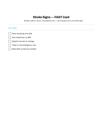 Stroke Signs — FAST Card — When to Seek Care checklist template