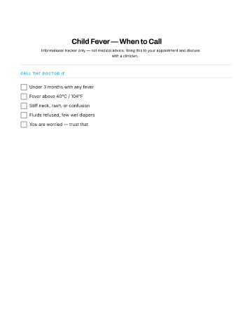 Child Fever — When to Call — When to Seek Care template