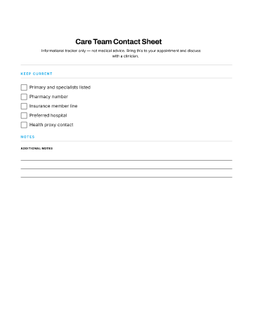 Care Team Contact Sheet — Chronic Care template