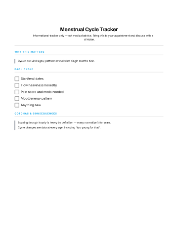 Menstrual Cycle Tracker — Symptom Logs checklist template