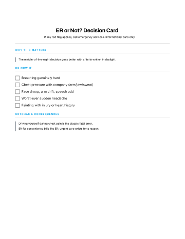ER or Not? Decision Card — When to Seek Care template