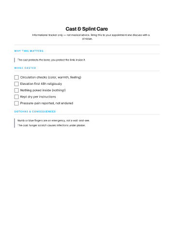 Cast & Splint Care — Recovery & Aftercare checklist template