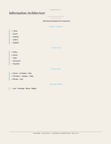 Insurance — IA Blueprint — Information Architecture form template