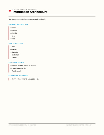 Streaming Media (Regional) — IA Blueprint — Information Architecture form template