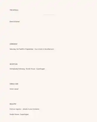 Scandinavian Simplicity Wedding — Details Card — Parties & Celebrations invite-events template